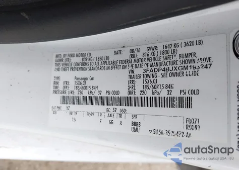 2016 Ford Fiesta Se from USA, damaged, VIN 3FADP4BJXGM193247
